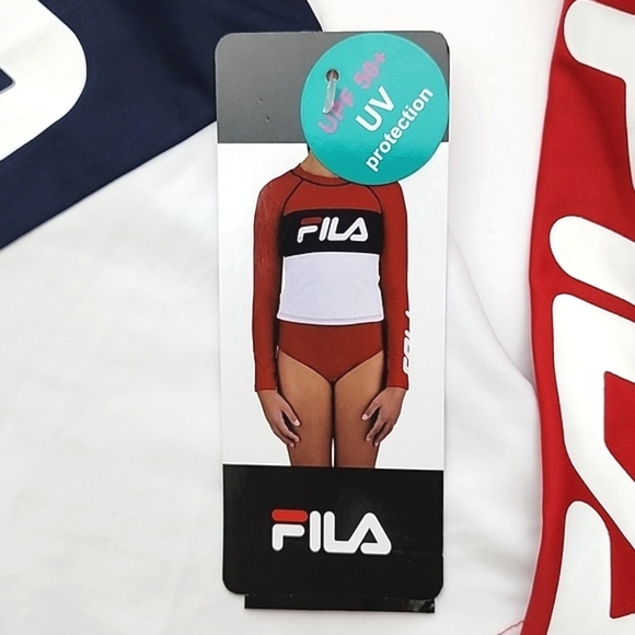 NWT Fila Girls Swim Sun Shirt Swimsuit 50+ UV Protection Red White Size 7 - Picture 3 of 7